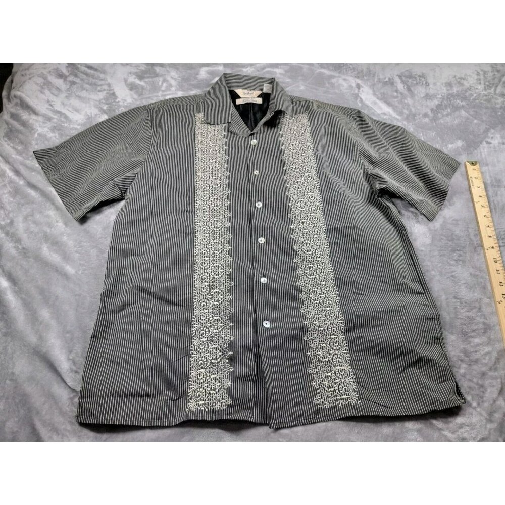 Da Vinci California Shirt Mens Medium Black striped Charlie Sheen‎ embroidered